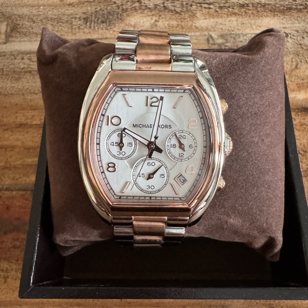 Michael Kors Silver and Rose Gold Chronograph Watch